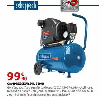 Rural Master Compresseur 24 L 8 Bar Scheppach offre