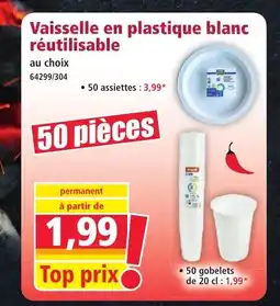 Norma Vaisselle en plastique blanc réutilisable offre