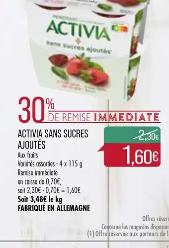 Match Activia sans sucres offre