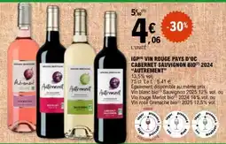 E.Leclerc IGP VIN ROUGE PAYS D'OC CABERNET SAUVIGNON BIO 2024 “AUTREMENT” offre