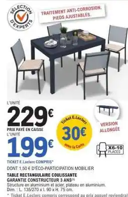 E.Leclerc TABLE RECTANGULAIRE COULISSANTE offre