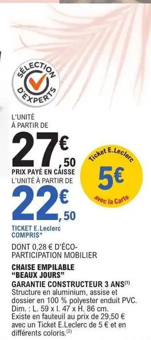 E.Leclerc Chaise Empilable 'Beaux Jours' offre