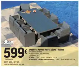 E.Leclerc ENSEMBLE REPAS 9 PIÈCES CÈDRE + HOUSSE offre