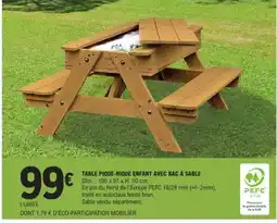 E.Leclerc TABLE PIQUE-NIQUE ENFANT AVEC BAC À SABLE offre