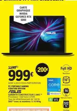 E.Leclerc PC PORTABLE GAMING V3607WRM-RP016W offre