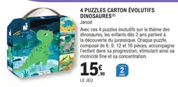E.Leclerc 4 PUZZLES CARTON ÉVOLUTIFS DINOSAURES offre