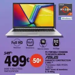 E.Leclerc PC PORTABLE VIVOBOOK 15 M1502YA-BQ941W offre