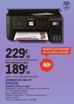 E.Leclerc EPSON IMPRIMANTE ECO TANK 2871 offre