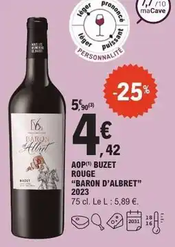 E.Leclerc AOP BUZET ROUGE “BARON D’ALBRET” 2023 offre