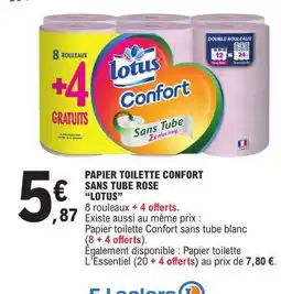 E.Leclerc PAPIER TOILETTE CONFORT SANS TUBE ROSE “LOTUS” offre
