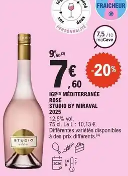 E.Leclerc IGP MÉDITERRANÉE ROSÉ - STUDIO BY MIRAVAL 2025 offre