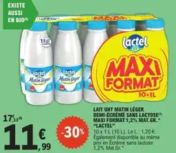 E.Leclerc LACTEL Lait uht matin léger demi-écrémé sans lactose maxi format 1,2% mat.gr offre