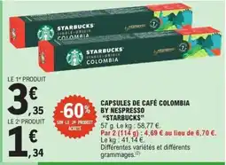 E.Leclerc STARBUCKS Capsules de café colombia by nespresso offre