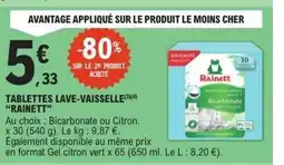 E.Leclerc RAINETT Tablettes lave-vaisselle offre