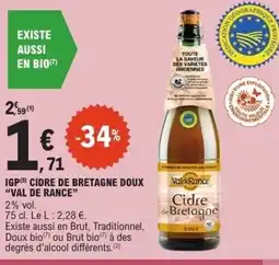 E.Leclerc VAL DE RANCE Igp cidre de bretagne doux offre