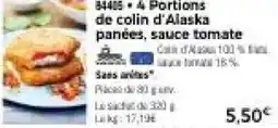Thiriet 4 Portions de colin d'Alaska panées, sauce tomate offre