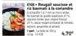 Thiriet Rougail saucisse et riz basmati à la coriandre offre