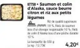 Thiriet Saumon et colin d'Alaska, sauce beurre citron et riz aux petits légumes offre