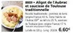 Thiriet Aligot de l'Aubrac et saucisse de Toulouse traditionnelle offre