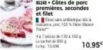 Côtes de porc premières, secondes et filet