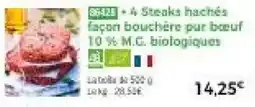 Thiriet 4 Steaks hachés façon bouchère pur bœuf 10 % M.G. biologiques offre