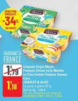 G20 CHARLES & ALICE Compote Virgin Mojito Pommes Citrons verts Menthe ou Pina Colada Pommes Ananas Coco offre