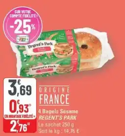 G20 REGENT'S PARK 4 Bagels Sésame offre
