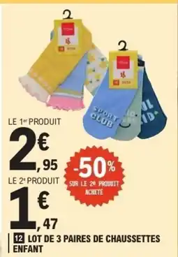 E.Leclerc Lot de 3 paires de chaussettes enfant offre