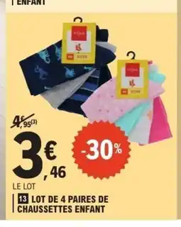 E.Leclerc Lot de 4 paires de chaussettes enfant offre