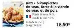 Thiriet 6 Paupiettes de veau, farce à la viande de veau et de porc offre
