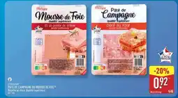 ALDI PÂTÉ DE CAMPAGNE OU MOUSSE DE FOIE offre