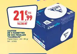 Bureau Vallée CLAIRALFA Carton de 5 ramettes de 500 feuilles offre