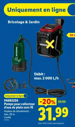 Lidl PARKSIDE Pompe pour collecteur d'eau de pluie sans fil offre