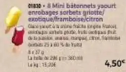 Thiriet 8 Mini batonnets yaourt enrobages sorbets griotte, exotique,framboise,citron offre