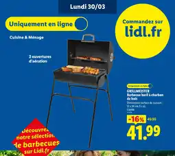 Lidl GRILLMEISTER Barbecue baril à charbon de bois offre