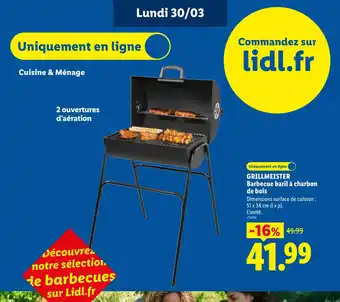 Lidl GRILLMEISTER Barbecue baril à charbon de bois offre