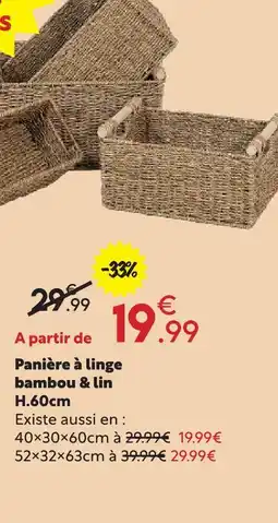 Maxi Bazar Panière à linge bambou & lin offre