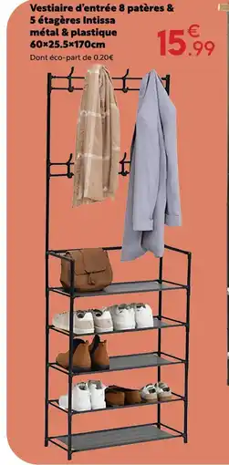 Maxi Bazar Intissa vestiaire d’entrée 8 patères & 5 étagères 60×25.5×170cm offre