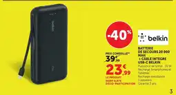 Hyper U Belkin batterie de secours 20 000 mah + câble intégré usb-c offre