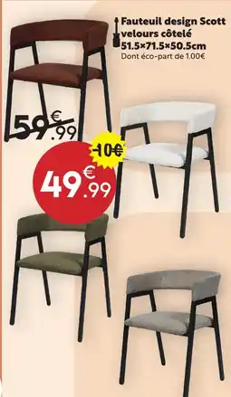 Maxi Bazar Fauteuil design scott velours côtelé offre