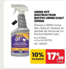 Animalis Urine off destructeur biotec urine chat 500 ml offre