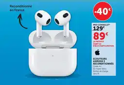 Super U Apple ecouteurs airpods 3 reconditionnés offre