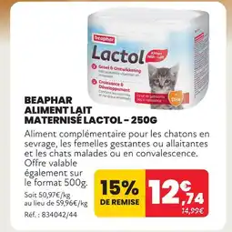 Animalis Beaphar aliment lait maternisé lactol - 250g offre