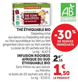 Super U Ethiquable thé tchaï aux épices thé darjeeling offre