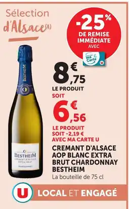 Super U Bestheim crémant d'alsace aop blanc extra brut chardonnay offre