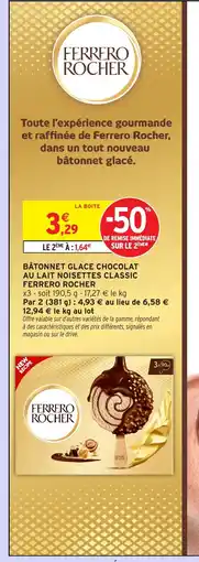 Intermarché Express FERRERO ROCHER Bâtonnet glace chocolat au lait noisettes classic offre