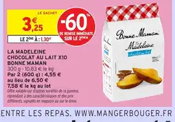 Intermarché Express BONNE MAMAN La madeleine chocolat au lait x10 offre