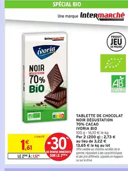 Intermarché Express IVORIA BIO Tablette de chocolat noir degustation 70% cacao offre