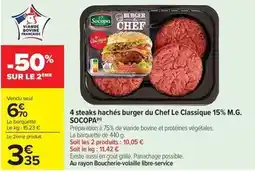 Carrefour Market Socopa - 4 steaks hachés burger du chef le classique 15% m.g offre