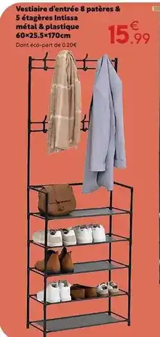 Maxi Bazar Vestiaire d'entrée 8 patères & 5 étagères intissa métal & plastique offre